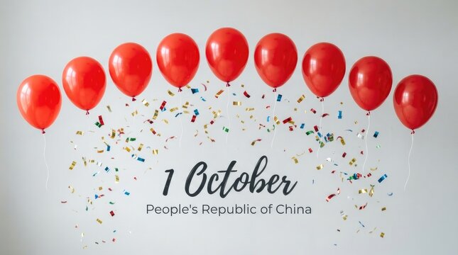 Festive composition with red balloons and falling confetti celebrating the national day china on the first of october with a bright and joyful holiday atmosphere