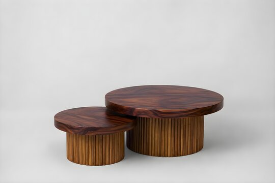 Set of modern nesting coffee tables in Lao rosewood and bamboo staves