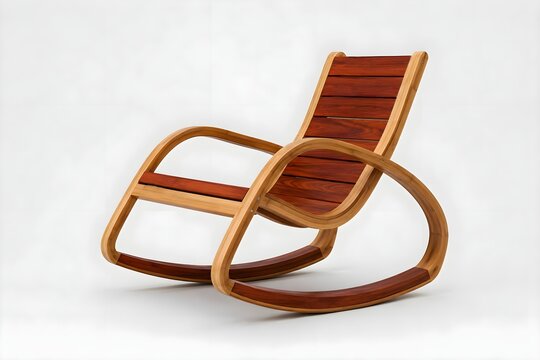 Modern ergonomic rocking chair in steam bent bamboo and Lao padauk wood