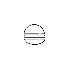Fototapeta premium A minimalist, black and white line art icon of a hamburger, representing fast food, restaurant, or dining concepts, isolated on a white background.