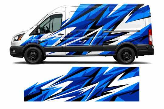 Sharp blue and white van decal design.
