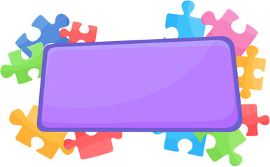 Blank Purple Banner Frame with Vibrant Jigsaw Puzzle Pieces for Kids