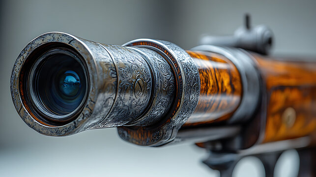 A beautifully preserved samurai-era matchlock rifle, its aged wooden components and metalwork sharply in focus against a bright white background under professional studio lighting 