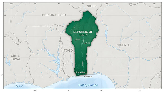 Map of the Republic of Benin Highlighted in Green with Neighboring Countries