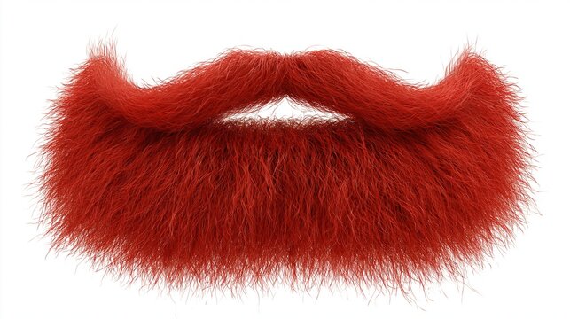 Faux red fur beard isolated on white background, showcasing textured facial hair accessory with vibrant color and soft appearance