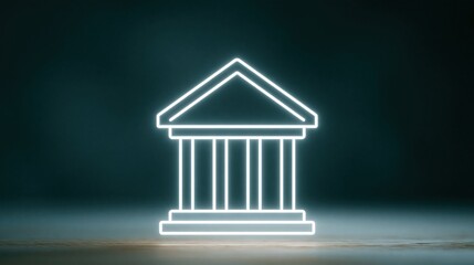 Fototapeta premium Glowing Neon Outline of Classical Government Building with Columns on Dark Background