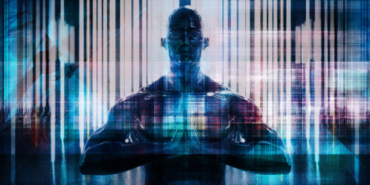 Human Consciousness Symbol Blending With Digital Technology Waves