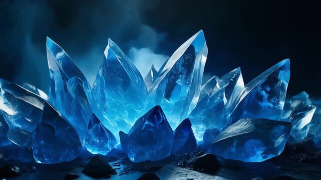 Abstract Cinematic Blue Ice Crystal Formation with Chiaroscuro Lighting and Sharp Geometry Background
