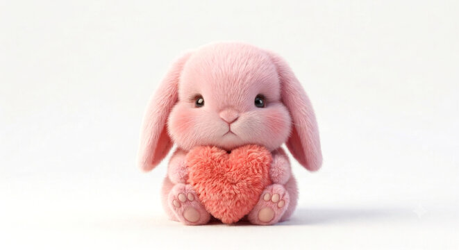 Conejo esponjoso rosa con coraz&oacute;n