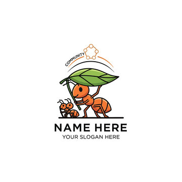 Teamwork Ants Carrying Leaf Logo, Community Concept
