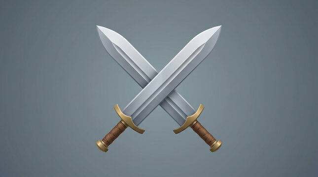 Crossed medieval steel swords for game interface