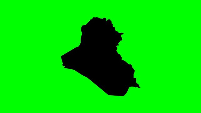 Geopolitical geography political video stock green screen animation showing Iraq map transformation with shadow effects
