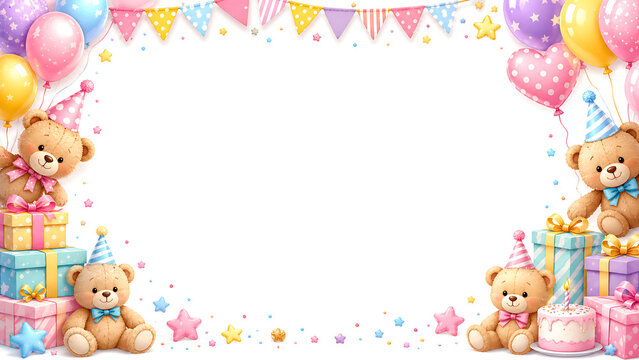 Cute Teddy Bear Birthday Party Backdrop