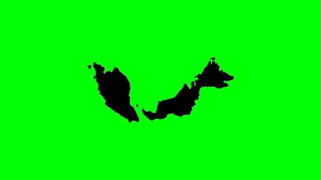 Animation geography asia green screen animated map progression of Malaysia with gradual country detail reveal