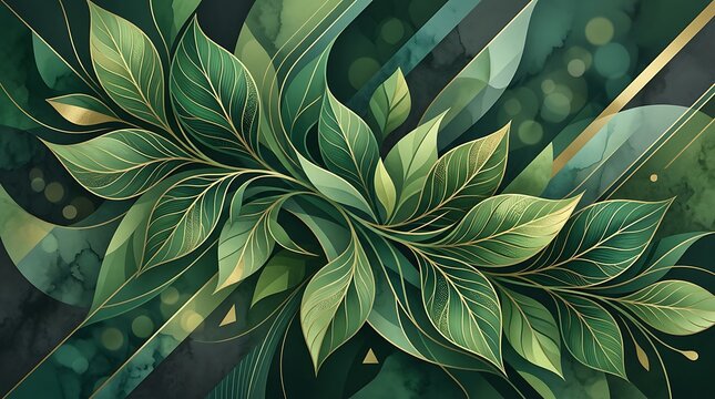 Lush Green Leaves in Abstract Nature Artwork.