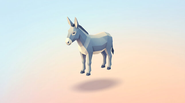 Low poly 3d donkey model on soft gradient background