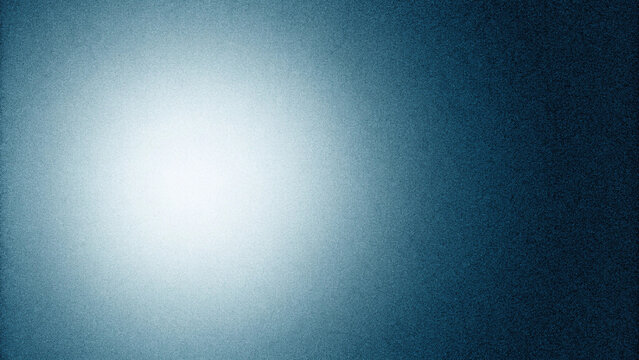 Blurred blue glowing light spot on dark grainy background, abstract grain texture gradient shape for technology website header, banner and vibrant poster design