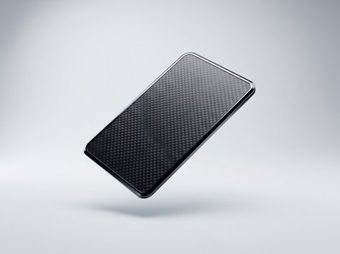 This professional mockup features a sleek, dark textured smartphone floating against a clean, minimalist background. The high-quality 3D render highlights the modern device's sophisticated finish and 