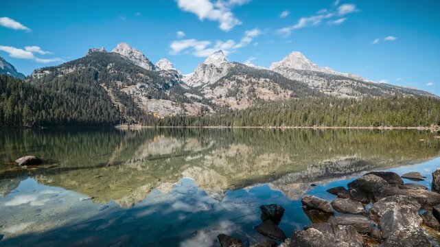 Timelapsse of natural landscape of Targgart lake in grand teton nation park,USA
