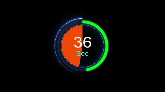 Digital circular countdown timer animation with 36 seconds progress indicator