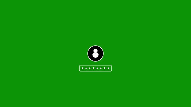 A black user profile is centered above a row of white asterisks representing a password input field on a vibrant solid green background symbolizing security and account access