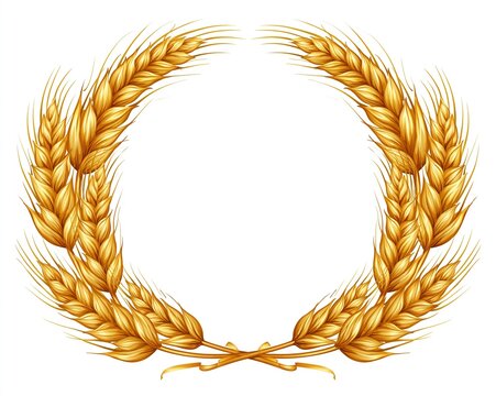 Hand drawn golden wheat ear circular wreath illustration isolated on white background for harvest festival logo natural organic design decoration