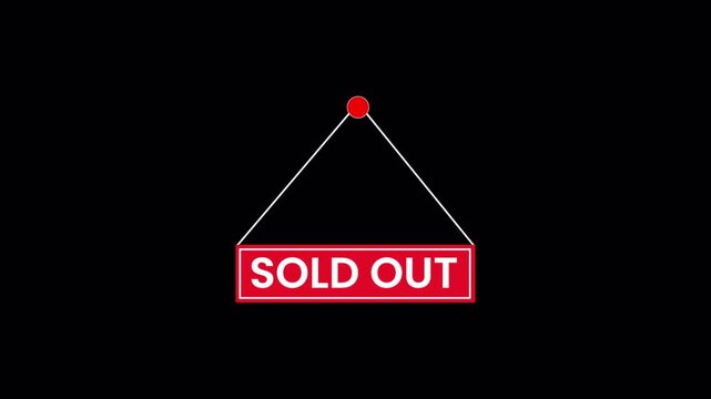 Sold out board icon sign animation on transparent background, sold out product animated with alpha channel.