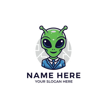 Cartoon Alien Businessman Logo Isolated Transparent Background