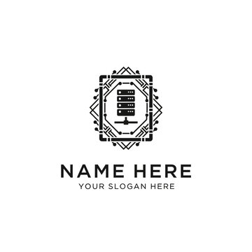 Server Rack Icon with Ornate Geometric Frame - Technology Logo