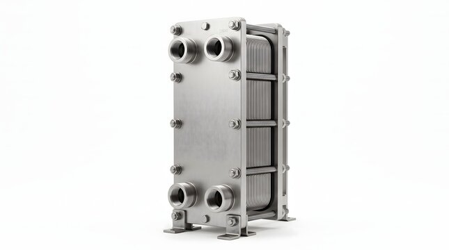 Industrial Plate Heat Exchanger for Process Cooling Isolated on White Background