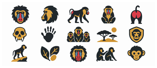 Obraz premium Colorful Collection Of Animal Silhouettes And Icons.