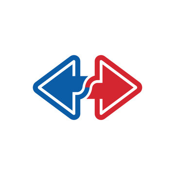 Blue and Red Opposite Direction Arrows Abstract Connection Logo Icon