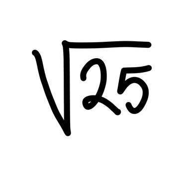 Doodle square root 25 illustration that can be used for learning, sticker, book, scrapbook, icon, decorative, etc. cute with black color | Mathematical