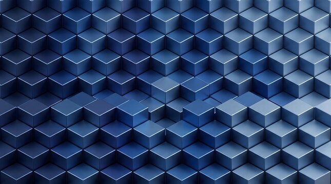 3D Geometric Texture of Interlocking Blue Cubes. Abstract Technology Background. Seamless Isometric Cube Pattern. Futuristic Digital Art.
