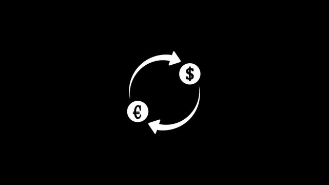 White euro currency symbol within a circular arrow exchange on a solid black background representing financial transactions and monetary circulation Keywords: euro, currency, symbol, exchange