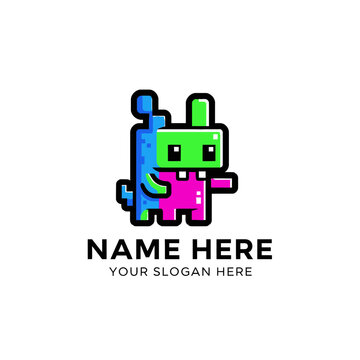 Pixel Art Monster Mascot Logo Icon Isolated Transparent Background