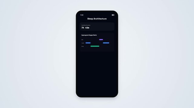 Sleep Tracker Architecture Dashboard Mobile Interface Screen Dark Mode Data Visualization Animation