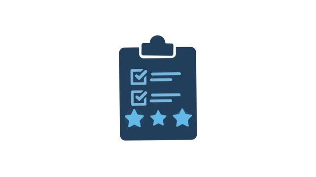 Clipboard checklist review loading animation video. Task management progress with three stars rating for customer feedback UI motion graphic templates