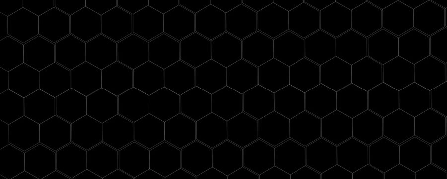 Black hexagon pattern background with geometric shapes