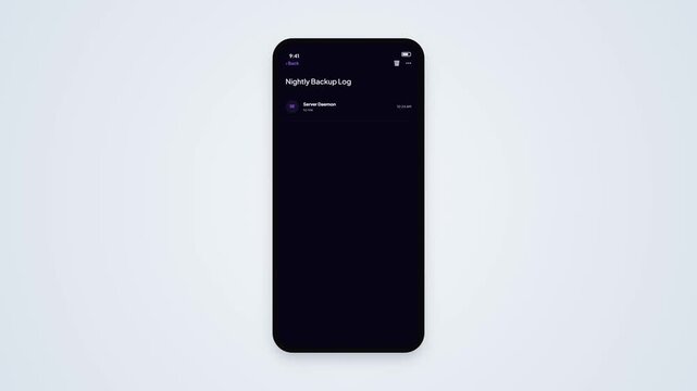 Nightly Backup Log Email Inbox Message UI Animation on Smartphone Device Display for Automated Data Routine