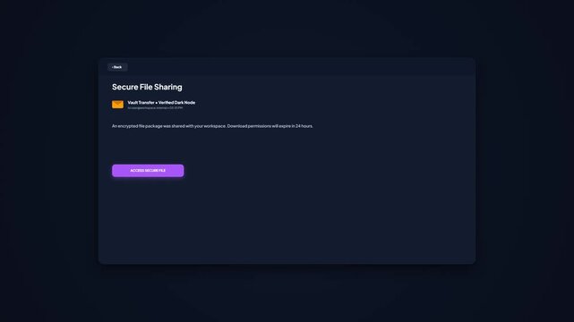Dark Theme UI Secure File Sharing Interface Vault Transfer Motion Graphics