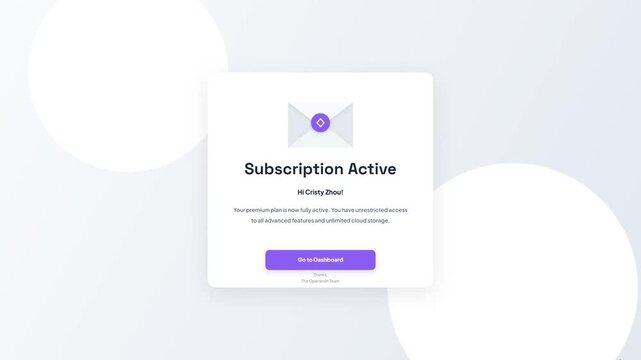 Subscription Active Success Modal Dialog Card UI Animation, User Membership Dashboard Screen
