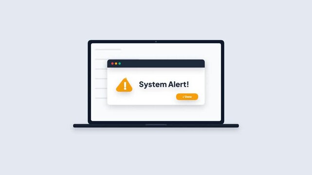 Laptop Screen Displaying System Alert Popup Window Click Dismiss Button Success Motion Graphics Mockup