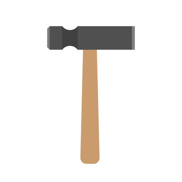 Masonry hammer with wooden handle isolated on white background