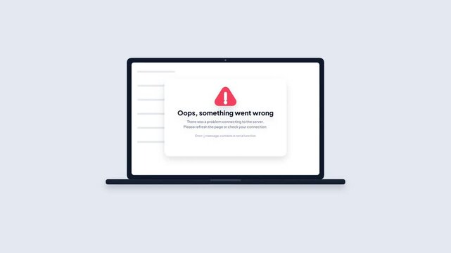 System Error Connection Lost Warning Popup Window UI Animation Flat Vector Laptop Screen