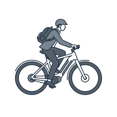 Naklejka premium Businessman Riding a Bicycle to Work with Backpack and Safety Helmet