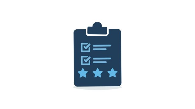 Interactive clipboard checklist review animation video. Cursor clicking star rating for customer feedback survey and evaluation UI motion graphic design