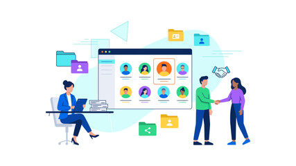Fototapeta premium Team collaborating on digital project management interface with avatars.