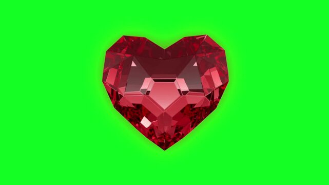 Red Ruby Crystal Diamond Gemstone Rotating Animation on Green Screen Background
