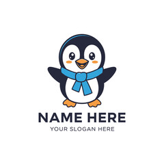 Fototapeta premium Cute Penguin Cartoon Character with Blue Scarf, Isolated